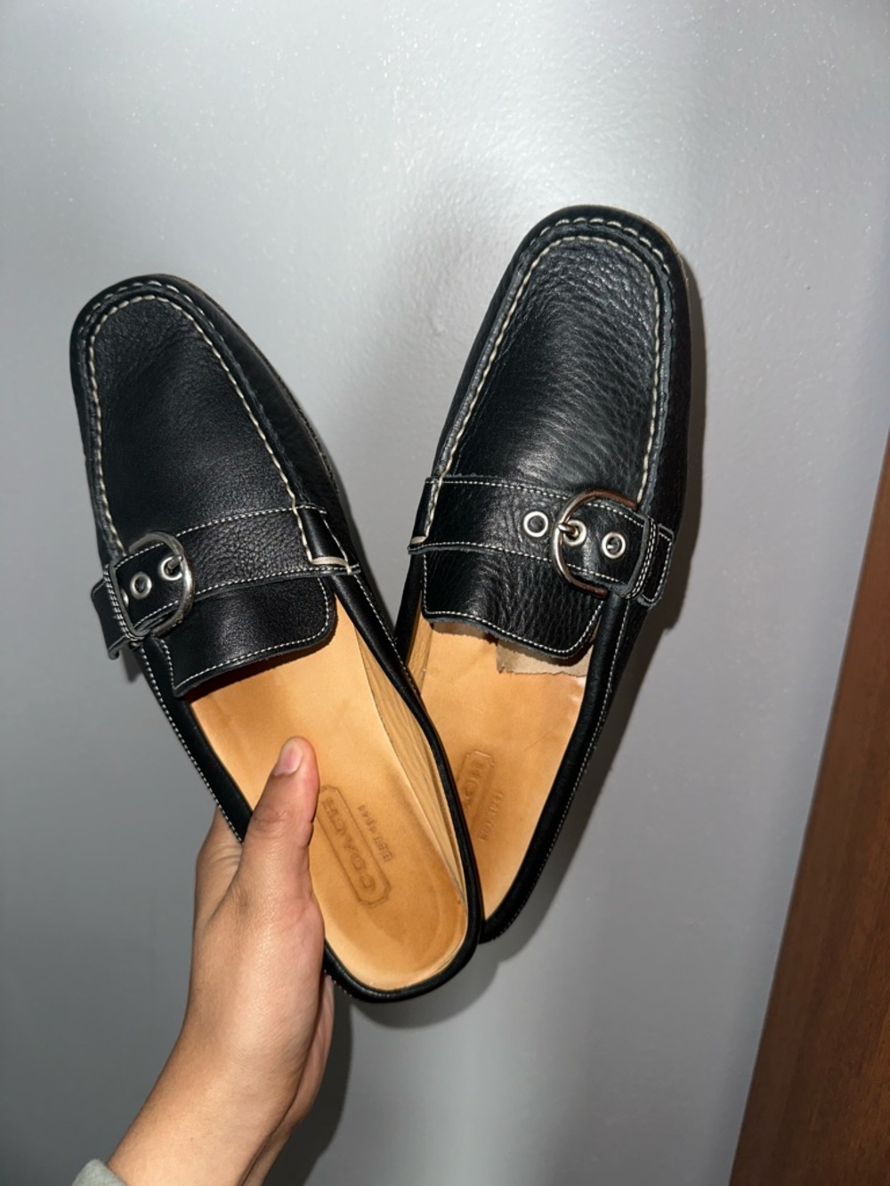 Coach Black Leather Buckle Loafers